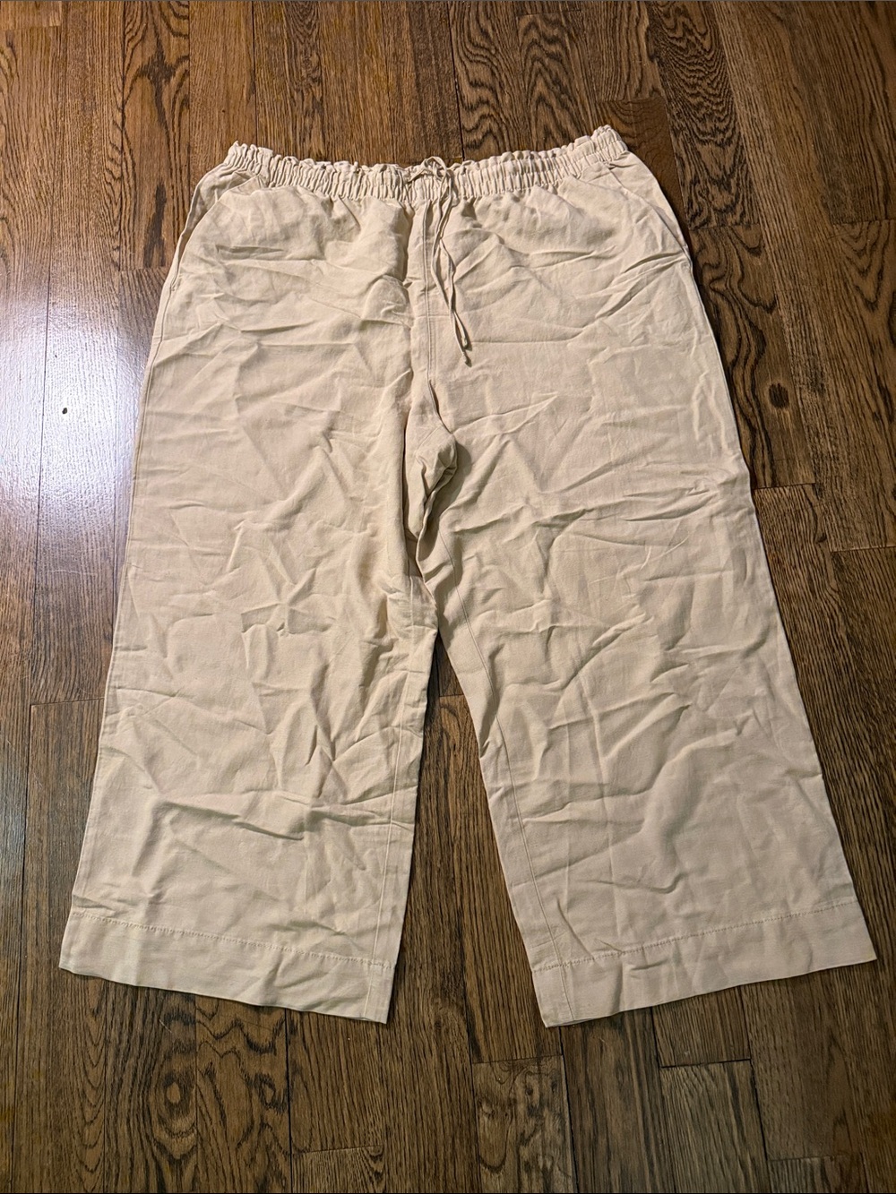 H&M Excellent Condition Tan 30% Linen Cotton Blend Drawstring Pants Size XL